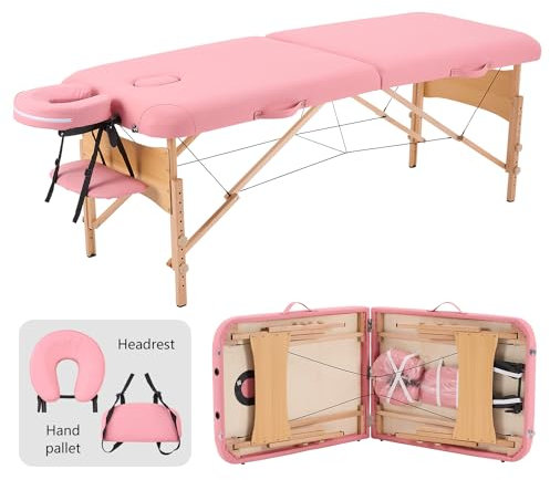 YOUNIKE Table de Massage Lit à Cils 2 Pliable Portable Rose Léger Réglable Professionnelle Facial Spa Salon Thérapie Beauté Esthéticienne Tatouage 70 cm de Large