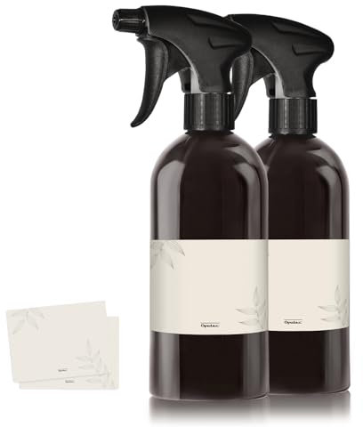 Oputec 2 x 500ml Sprühflaschen aus Kunststoff Schwarz zum Befüllen, mit ergonomischem Sprühkopf + Etiketten - Leere Wassersprühflasche für Pflanzen, Blumen, Reinigungsmittel, Haarpflege und mehr