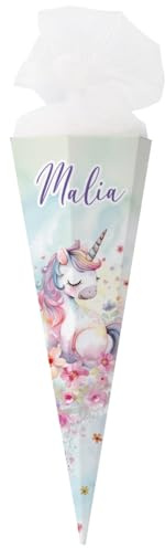 Striefchen® Personalisierte eckige Schultüte für Mädchen Motivwahl, 2 Größen (80 cm - Einhorn) - Zuckertüte Mädchen mit Name als Geschenk Einschulung & Schulanfang