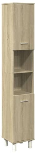 vidaXL Badschrank, Badezimmerschrank mit Stauraum Tür, Beistellschrank für Badezimmer, Hochschrank Badmöbel, Sonoma-Eiche Holzwerkstoff