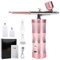 Airbrush Kit with Compressor, Rechargeable Cordless Air Brush Kit Nail Ombre Spray Machine with Cleaning Brush Set for Nail Art, Makeup, Painting, Cake Decor (Pink)