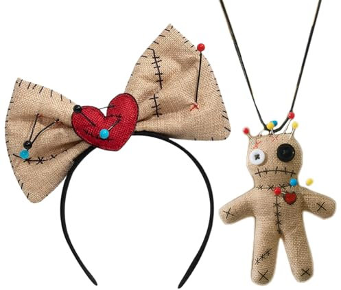 Jeorywoet 2pcs/Set -Kostüm, Halloween Accessoires umfasst Schleifen Stirnband und Puppenkette gruseliges -Kostüm für Frauen Cosplay Halloween Dekorationen, Dolls