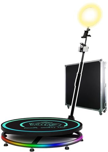 HEGGMKK 360 Photo Booth Machine for Parties, with LED Ring Light 360 Camera Photo Booth, Custom Logo, Intelligent Remote Control/APP Control, for Parties, Weddings,100mm