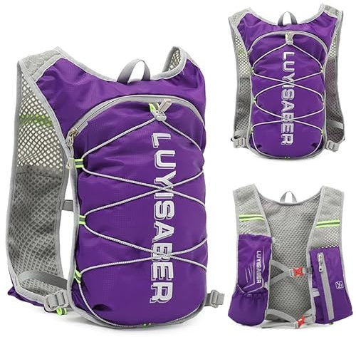 Sac à Dos Gilet d'hydratation léger avec Gourde de 500 ML, idéal pour la randonnée, Le Trail, la Course à Pied, Le Cyclisme et Les Marathons, pour Hommes et Femmes. (Violet, Les critères)