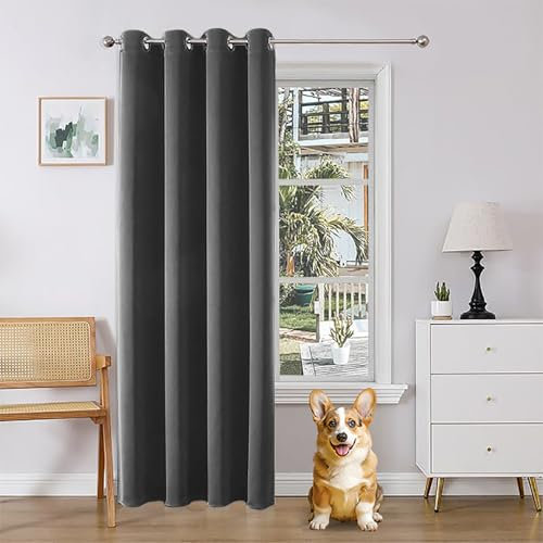 Joydeco Verdunklungsvorhänge 1 Stück,Türvorhang Blickdichte Türgardine,Tür Vorhang mit Ösen Thermo Kälteschutz Hitzeschutz Schallschutz für Schlafzimmer Wohnzimmer(Hellgrau,1xH225xB135)
