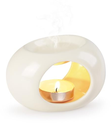Bighan Duftlampe Aromalampe Teelichthalter Duftlampe aus Keramik mit der Candle Löffel Aroma Diffuser - Beige