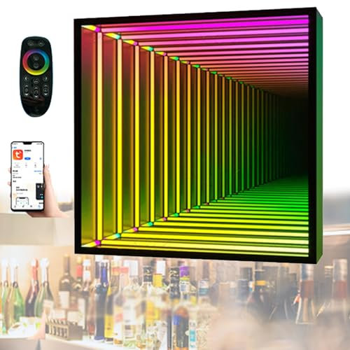 VFMVOYNZ Mirror Tunnel Light LED Infinity Mirror Light with Remote Control and APP, 3D Infinity Wall Mirror Multi Color Changing Light for Bedroom, Gaming Room, Bar Party(B,30cm)