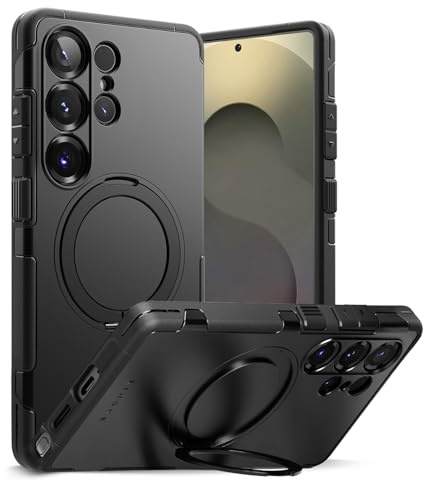 Ringke Alles for Samsung Galaxy S25 Ultra Phone Case [360° Rotating Ring Stand] Compatible with MagSafe, Shockproof Bumper, Anti-Slip Textured Grip, Full Camera Protection - Black