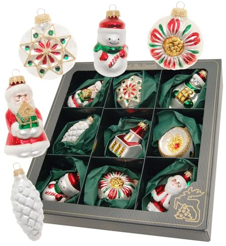 Krebs Glas Lauscha - Weihnachtsdekoration/Christbaumschmuck aus Glas - Gemischte Formen & Figuren - Farbe: Mehrfarbig - Menge: 9 Stück - Größe: ca. 6-8 cm