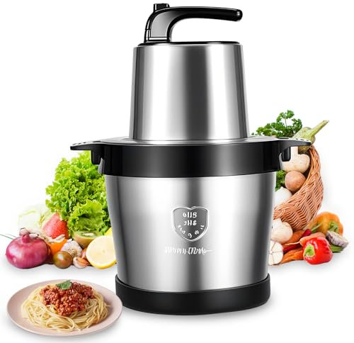 Picadora eléctrica de cocina 6 L, 1000 W, cuenco de acero inoxidable, 4 cuchillas de acero inoxidable, picadora universal para carne, verduras, cebollas y frutas
