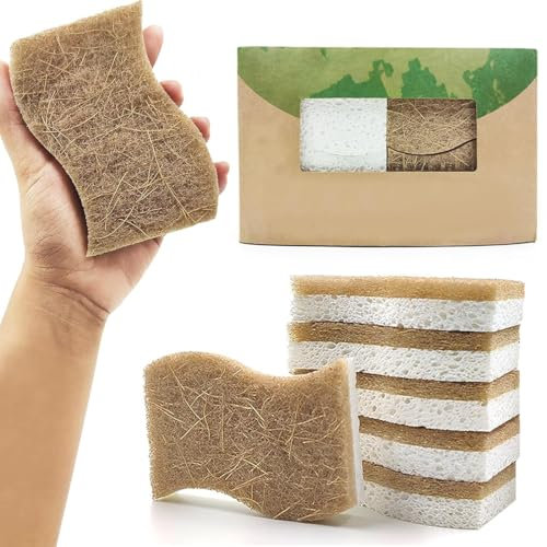 6 piezas esponja de cocina natural, esponja de cocina biodegradable, esponja de cocina orgánica hecha de celulosa y coco, esponja de limpieza natural, esponja de cocina sostenible