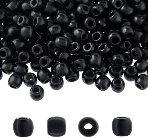 Canollo Holzperlen zum Auffädeln, 100 Stück Holzkugeln mit Loch, Holzperlen 10mm, Perlen zum Basteln, Natürliche RundeHolzkugeln Set, Perlen Holz, Beads, Holzkugel für DIY Armband Herstellun(Schwarz)