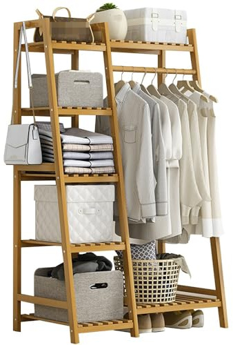 DECAKE Portemanteau Moderne Minimaliste en Bambou – Portemanteau en Bois Robuste, Organiseur de Garde-Robe Ouvert de Grande capacité pour l'entrée, la Chambre et Le Salon, Design Chic sur