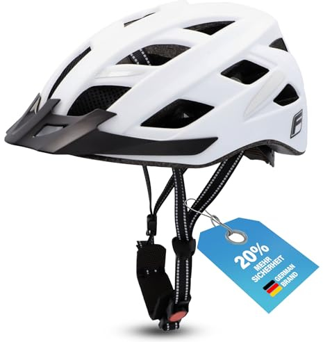 FISCHER Erwachsene Fahrradhelm, Radhelm, Cityhelm Urban Plus Atlanta, L/XL, 58-61cm, weiß, mit integriertem LED-Rücklicht