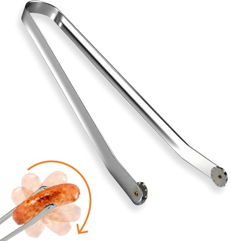 leruiyezs Pince Barbecue Inox à Roulette,36cm,Manche Résistante pour Retourner Viandes,Saucisses,Bacon et Légumes lors des Grillades en Extérieur,Pince à Saucisse à Roulettes en Acier Inoxydable