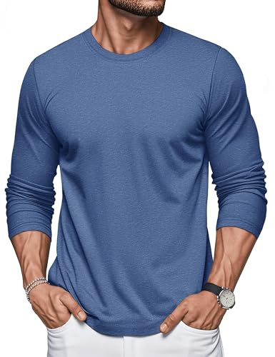 MAGCOMSEN Men's Long Sleeve T-Shirts Moisture Wicking Breathable Cotton Plain Crew Neck Casual T Shirt Gym Sports Work Tees Grey,Blue,XL