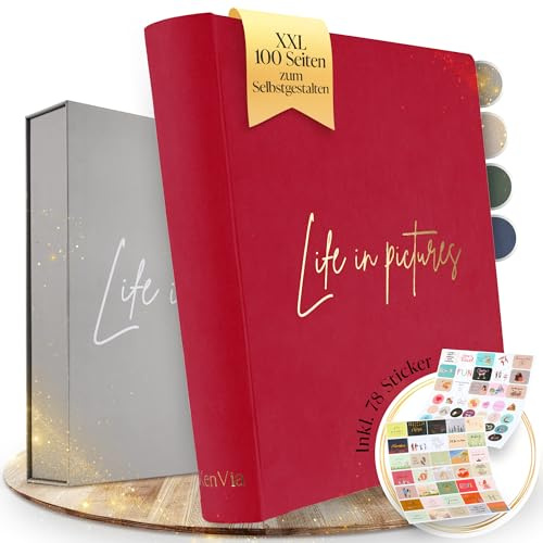 KenVia® Fotoalbum zum Selbstgestalten - XXL 100 weiße Seiten (50 Blatt)- Foto-Album 30x30 groß für 400 Fotos mit Stickern & Geschenkbox - Erzähle dein Leben in Bildern - Dein Fotobuch zum Einkleben