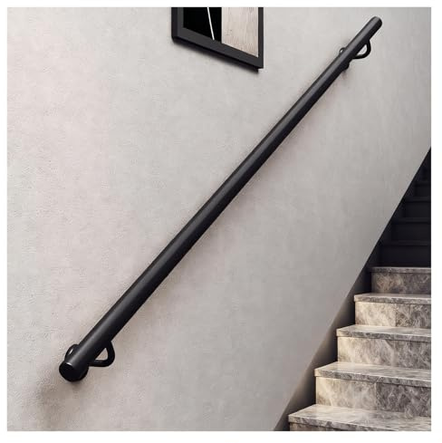 Corrimano Nero Per Scale 50–560cm, Elegante E Robusto Corrimano In Metallo Zincato, Tubo Tondo, Ringhiera Da Parete Sicura Per Scale Interne Ed Esterne(Nero,180cm(100+80cm))
