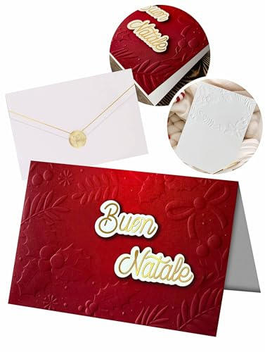 Joli Coon Buon Natale Weihnachtskarte Italienisch, mit Kuvert | 350g Designerpapier, Fine-Paper-Kuvert, goldener Siegelsticker, für persönliche Weihnachtsgrüße, Premium-Papeterie