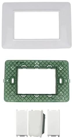 Di Tutto Per Tutti® - Set Completo 5 Pezzi Compatibile con Vimar Plana, Placca e Interruttori Modulari, Bianco (Pulsante)