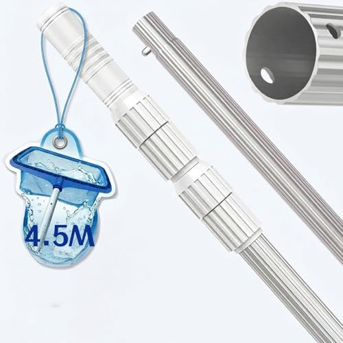 ROMIVO Pool-Teleskopstange 140–458 cm, Aluminium, 3-teilig | Rostfrei und stabil; passend für Kescher, Skimmernetz, Bürste und Saugkopf zur Reinigung von Schwimmbecken