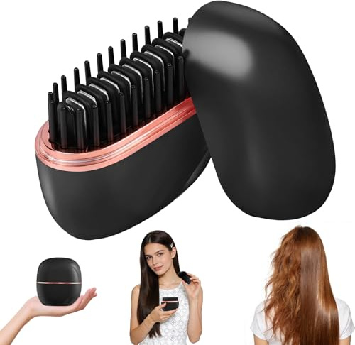 LOPHE Brosse Lissante Mini Sans Fil, 2 en 1 Lisseur avec 3 Réglages de Température, Chauffage Rapide 30s, Recharge USB-C, Anti-Brûlure, pour Tous Types de Cheveux, Voyage et Maison, Noir