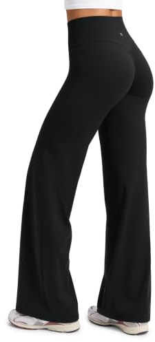 CRZ YOGA Softretch Damen Weites Bein Hosen Straight Yoga Leggings Blickdicht Schlaghose Hohe Taille Flared Yogahosen Freizeithose Freizeit Sport - 71cm Schwarz 40