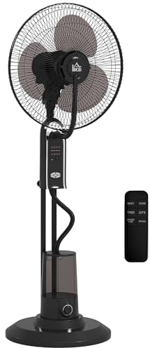HOMCOM Ventilator mit Wasserkühlung, Luftbefeuchter, 10° Neigbar Standventilator inkl. Sprühnebel, 3 Modi, Fernbedienung, Timer, 70° Oszillierend und 3 Geschwindigkeitsstufen 75W, Schwarz