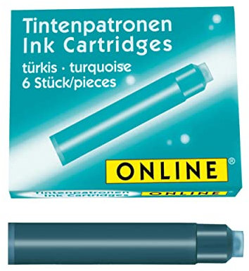 Online 17224/24 Standard-Tintenpatronen, universelle Füller-Tinte, kompatibel mit allen gängigen Standard-Füllern, Ersatz-Patronen für Füllhalter und Rollerball, 6 Stück, Farbe türkis