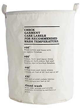 House Doctors - Laundry Bag - Wäschekorb - Wäschesack - Motiv: Waschanleitung Ø 40 cm Höhe 50 cm