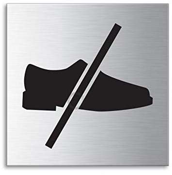 Schild Schuhe ausziehen 70x70 mm Hinweisschild aus Edelstahl fein-matt gebürstet 38033