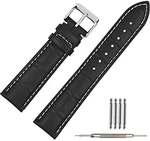 TStrap Uhrenarmband 19mm - Leder Armband Herren - Lederarmband Uhrenband mit Edelstahl Dornschließe - 14mm 16mm 18mm 20mm 21mm 22mm 23mm 24mm
