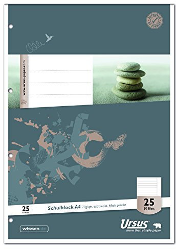 Ursus Basic 040450025 Schulblock LIN25 A4 50 Blatt 70g/qm 9mm liniert mit Rand