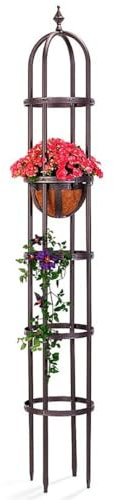 Plow & Hearth Metal Garden Obelisk | Indoor/Outdoor | Powder-Coated Steel | Trellis for Climbing | Floral Pattern | 11 Dia. x 7'H | Bronze