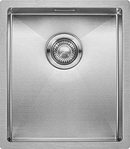 Mizzo Küchenspüle Linea - Küche Edelstahlspüle - 34-40 cm Spülbecken Edelstahl - Einfache Installation Flächenbündig & Unterbau - Satin Edelstahl Spülbecken