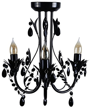 MiniSun | Contemporary Gloss Black 3 Way Ceiling Light Chandelier Fitting with Black Acrylic Jewel Beads | LED Bulbs, Home Décor & Improvement Essential | Includes Bulb | Mains Wired