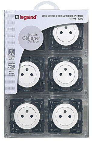 LEGRAND - Prise Electrique Murale avec Terre Céliane Surface - Prise Affleurante avec Socle Rétractable - Fabriqué En France - Blanc - Lot de 6