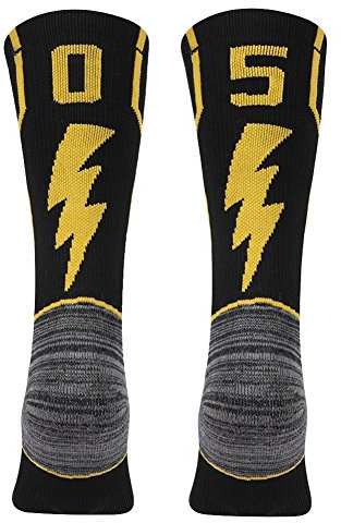 KitNSox Erwachsenen-Socken für Basketball, Fußball, Baseball, Mittelwadenpolster, Polster, Teamsport und Nummer, Gold/Schwarz, 05 or 50 Team Number Black & Gold, Medium Youth Teens(Shoe Size: 6-9)