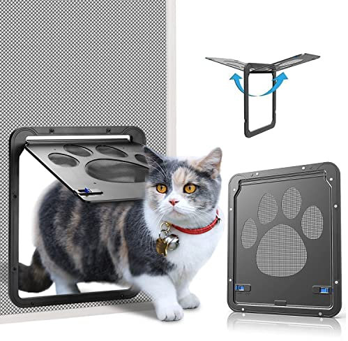 Ownpets Pet Door, Cat Flap with Magnets for Screen, Automatic Lockable Black Door for Small Dog and Cat Gate 28 x 23cm, Easy To Install