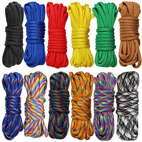 12pcs Pulseras Paracord Cuerda Paracord Set Ideal para el Aire Libre, Camping, trenzar Pulseras y Llavero (12 Colores, 10 Feet)