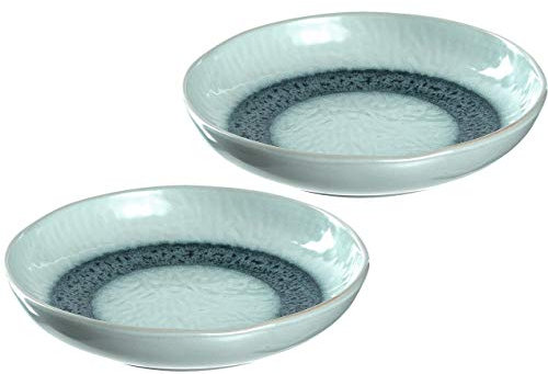 Leonardo Matera 026994 Lot de 2 assiettes creuses, en céramique, passent au lave-vaisselle, avec émail, 2 assiettes rondes en grès, en bleu, diamètre : 20,7 cm