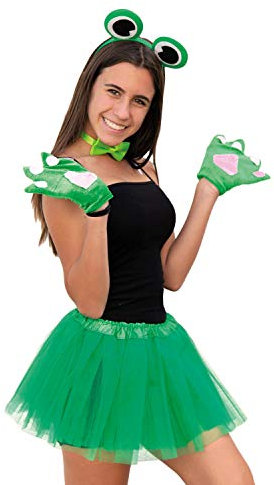 Oblique Unique® Sexy Frosch Kostüm Accessoire Set für Damen mit Frosch Augen Haarreif + Frosch Handschuhe + Fliege für Fasching Karneval Motto Party Grün