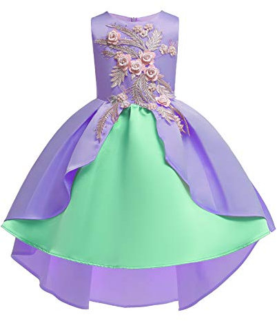 BaronHong Vestido de niña de Las Flores Vestidos Plisados de Dama de Honor Bordados delicados de la Fiesta de Perlas (púrpura, 120 cm)