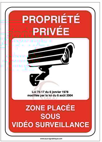 AUA SIGNALETIQUE - Panneau propriété privée zone placée sous vidéo surveillance 24H /24-450x630 mm, PVC 1.5mm
