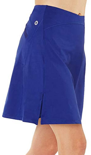 Westkun Damen Skort Knielang Hosenrock Sportrock mit Hose Tennisrock Lang Sommer Wandern Fahrradrock Golfrock für Lauf Outdoor Blau L
