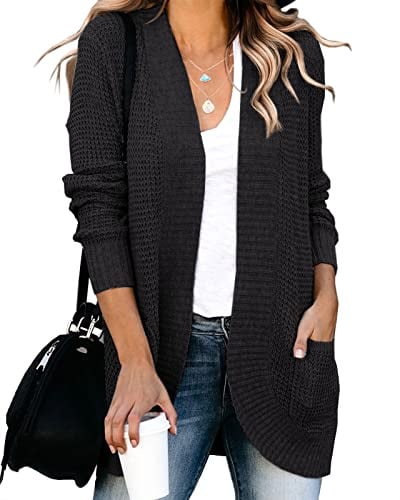 Saodimallsu Damen Lose Open Front Strickjacke Langarm Lässige Leichte Weiche Strickpullover Mantel Mit Taschen