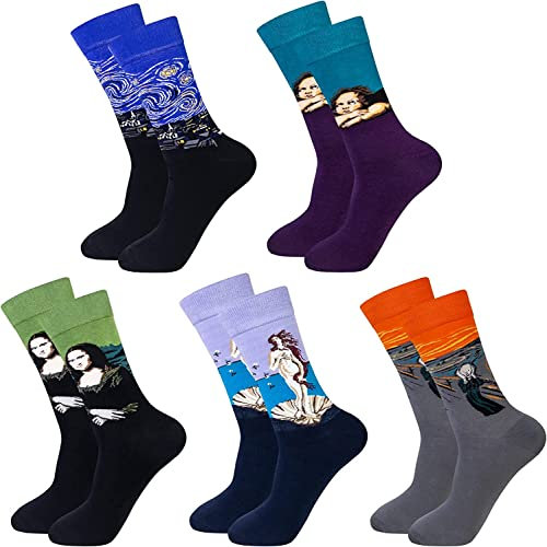 Arte Chaussettes Homme Fantaisie avec Motif de Peinture à L'huile Humour Chaussettes pour Homme Cotton, Bleu