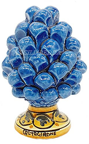 sicilia bedda - Pigna Siciliana in Ceramica di Caltagirone - Piede Decorato - 100% Artigianato Siciliano (Altezza 12 Centimetri, Blu Ceruleo)
