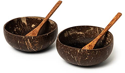 New Living Organic Coconut Bowls & Spoons | Set of 2 Eco Friendly Product | Handmade | Biodegradable & Plastic Free