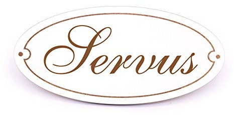 Schild Türschild Oval - Servus - selbstklebend graviert Dekoschild 15x7cm